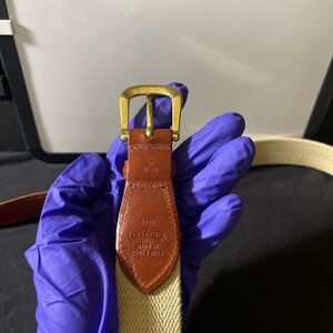 Coach Tan and Brown Men's Belt with Gold Buckle